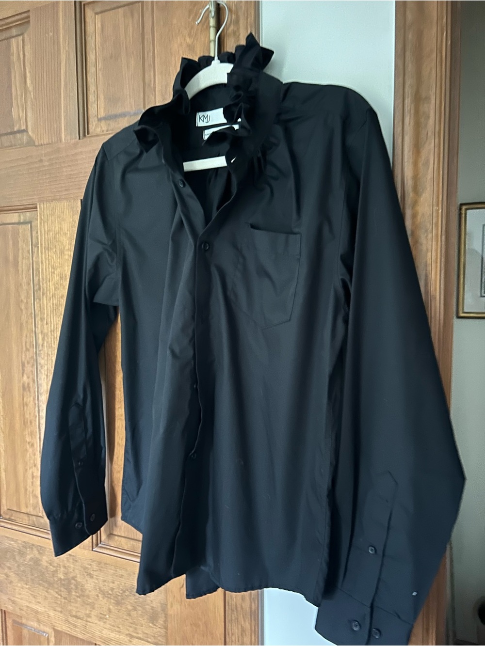 KMJ Women's Black Ruffle Collar Button-Down Shirt